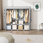 Portable Closet for Hanging Clothes, 67 Inch Wide Portable Wardrobe Closet with Cover, 4 Hanging Rod, Storage Shelves and Sid