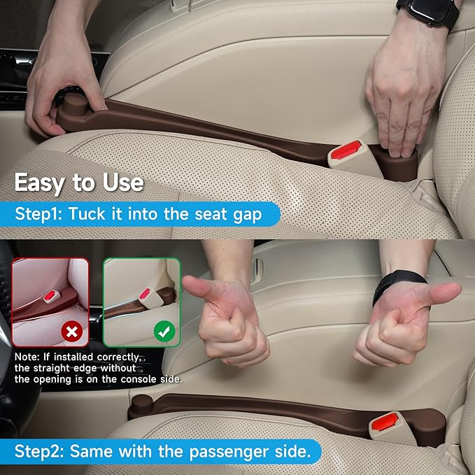 Car Seat Gap Filler Set of 2, 3IN1 Seat Side Gap Filler Plug with Storage Slot & Hook Function, Soft Foam Universal Fit Car SUV Truck Fill Gap Between Seats Console Organizer（Standard Brown）