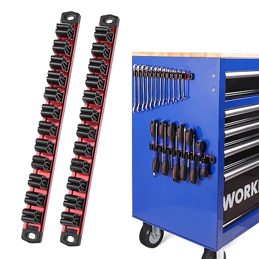 WORKPRO Magnetic Screwdriver Organizer and Wrench Organizer, Aluminum Rail Magnetic Tool Organizer, Tool Holder, Toolbox Orga