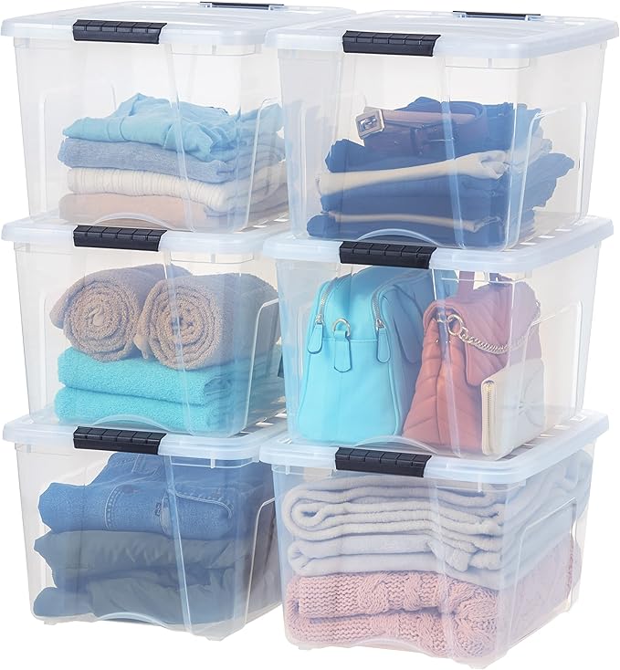 IRIS USA 40 QT Plastic Storage Box with Lid and Latches - 6 Pack - BPA-Free, See-Through Organizing Solution, Durable Nestabl