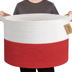 MEGASKET Large Red Baskets for Storage, 22x14 Wicker Woven Storage Basket, Blanket Organizer, Kids Toy Bin Box, Bathroom Beac