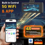 4K Dash Cam Front and Rear, 4K+1080P Dashcam, Dash Camera for Cars with 5GHz WiFi & App Control, GPS, 64GB Card, 24H Parking 