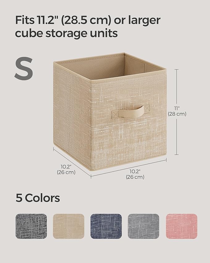 SONGMICS Storage Cubes, 10.2 x 10.2 x 11 Inches Non-Woven Fabric Bins with Double Handles, Set of 8, Closet Organizers for Sh