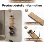 Hat Holder Rustic Wood Star Design – 2-Piece Organizer with Extra Wide Wooden Boards (12cm / 4.72"), 4-Hook Cowboy Hat Rack f