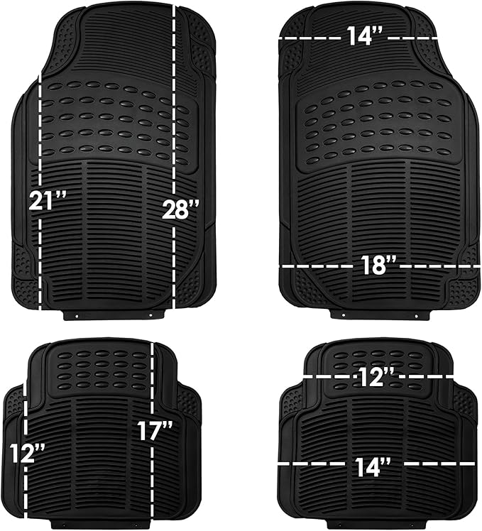 FH Group Automotive Floor Mats - Heavy-Duty Rubber, Universal Fit Full Set, ClimaProof, Trimmable For Most Cars, Sedan, SUV, Truck, Black