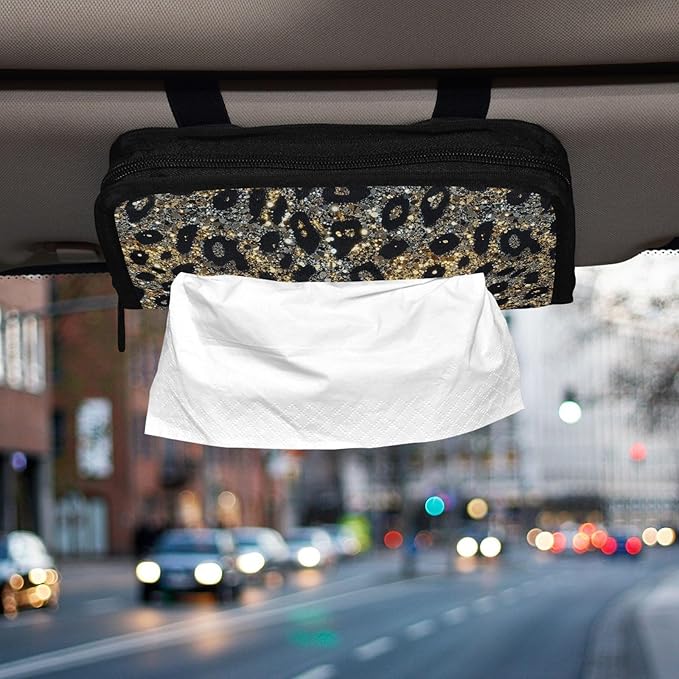 Car Tissue Holder Car Visor Organizer Tissue Box Holder for Car Sun Visor Organizer with Car Vehicle Accessories Essentials Interior for Women Men Sparkling Leopard Print