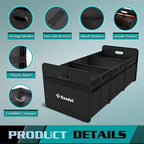 K KNODEL Car Trunk Organizer, Foldable Organizer for Car, Automotive Consoles & Organizers, 3 Compartments Storage with Reinforced Handles (Large, Black)