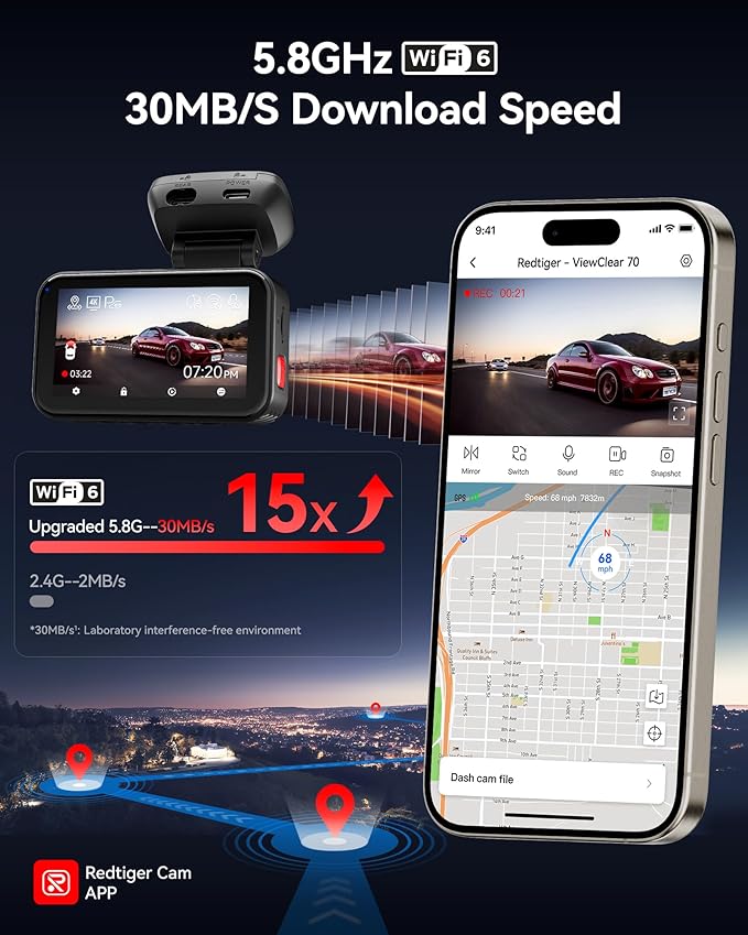 REDTIGER ViewClear 70 4K+2.5K Dash Cam Front and Rear, 8MP STARVIS 2 IMX678 x Noctura™ Sensor, Dual HDR Hyper Night Clarity, 