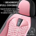 Coverado Front Seat Covers, 2 PCS Pink Seat Cover for Cars, Breathable Fabric& Faux Leather Seat Cover, Driver Seat Cushion, 