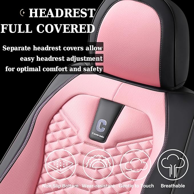 Coverado Car Seat Covers Full Set, 5 Seats Universal Seat Covers for Cars, Breathable Fabric& Faux Leather Auto Seat Cushions