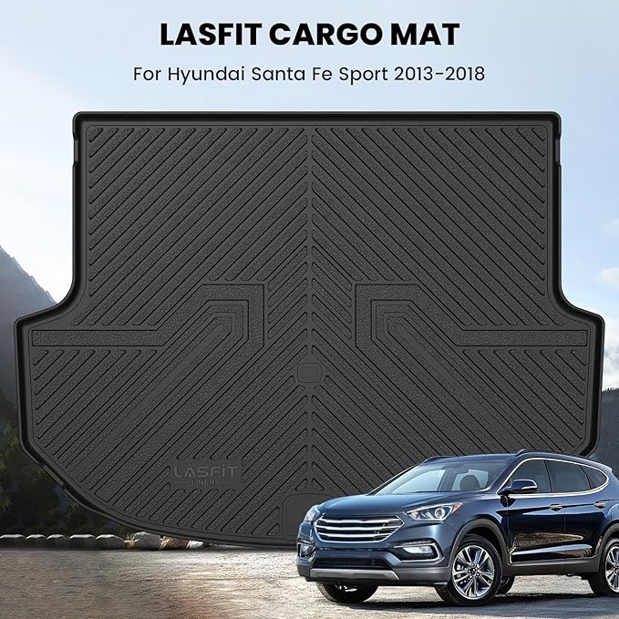 LASFIT Cargo Mat for Hyundai Santa Fe Sport 2018 2017 2016 2015 2014 2013 (Only Fit 5-Passenger), All Weather TPE Custom Fit Car Trunk Mats Cargo Liners Accessoires for Santa Fe Sport 2013-2018, Black