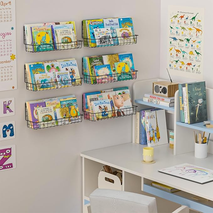X-cosrack Floating Book Shelves for Wall Kids Bookshelf,Metal Hanging Wall Mounted Shelf for Nursery Toddler, Kids Room, Clas