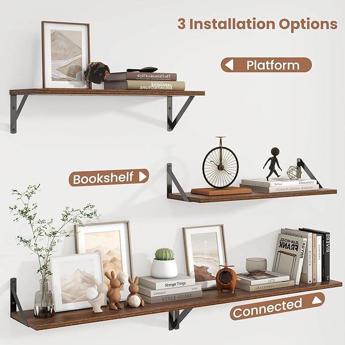 Axeman 24 Inch Floating Shelves | 8 Inch Deep Walnut Wall Shelves Set of 2 | 24W x 8D Rustic Wood Shelves for Bookshelf Livin