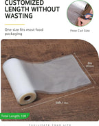 Syntus Vacuum Sealer Bags, 2 Rolls 8" x 50' Commercial Grade Bag Rolls, BPA Free Food Vac Bags for Storage, Meal Prep or Sous