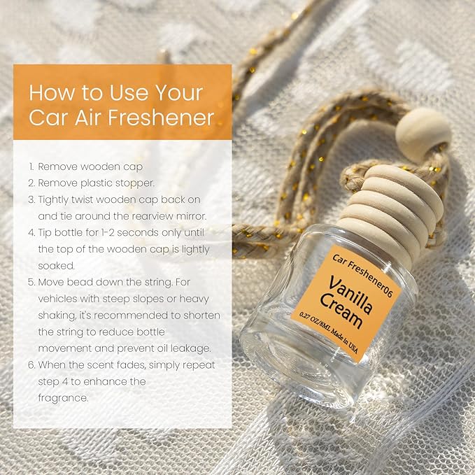 Hanging Car Air Freshener, Long Lasting Essential Oil Diffuser, Non-Toxic Vanilla Cream Scent, Cute Car Fresheners for Women,
