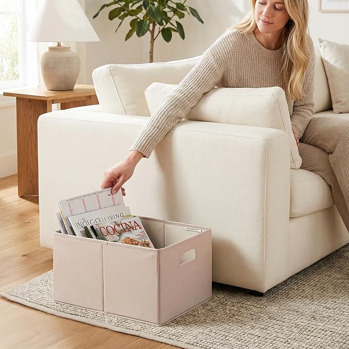 StorageWorks Fabric Storage Bins for Shelves, Closet Organizers and Storage Baskets, Collapsible Storage Bins with Cutout Han