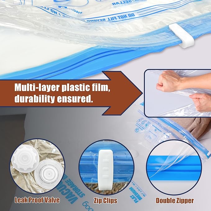 HIBAG Vacuum Storage Bags, 12 Jumbo Vacuum Seal Bags for Clothing, Space Bags for Clothes, Comforters, Blankets, Bedding (12J