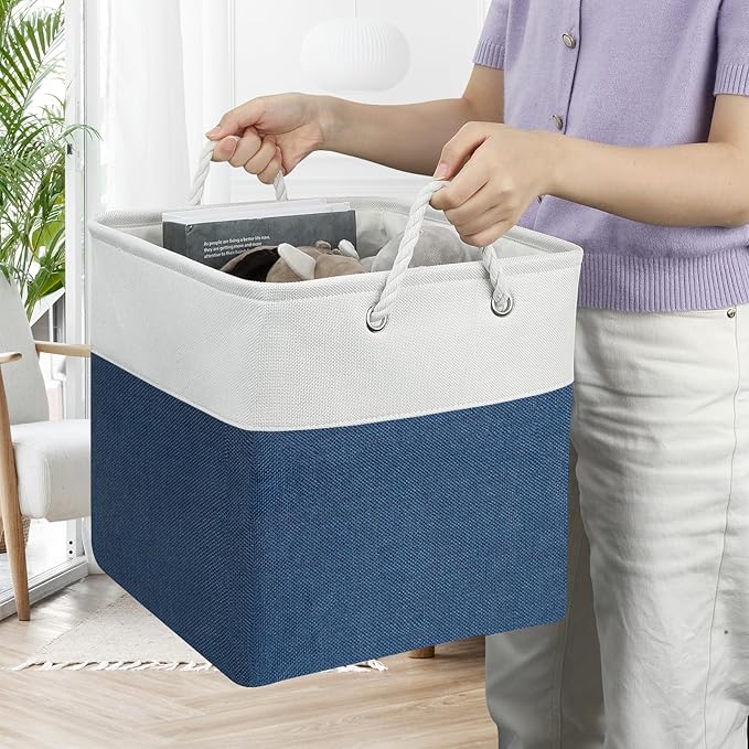 13x13 Storage Cube Bins 4Pack,Collapsible Cube Storage Organizer for Closet, Fabric Storage Box w/ Rope Handles, Foldable Sto