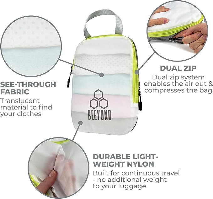 Beeyond Compression Packing Cubes Set - 6 Pieces for Travel and Luggage Organization, Includes Large & Small Cubes, Accessori