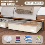 Under Bed Storage with Wheels, No Assemble Required 5.5 inches height beige under bed storage bins,Low Profile Rolling Underb