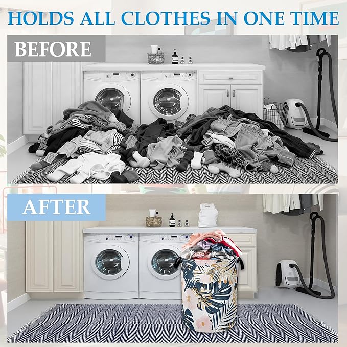 Palm Leaves Flowers Laundry Basket Collapsible Laundry Hamper Clothes Toy Storage Bin for Bathroom Bedroom Room Decor 16" X 2
