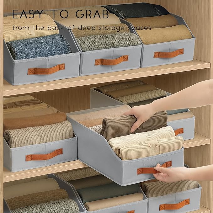 Homsorout Fabric Storage Bins for Organizing - 12 Pack Large Trapezoid Collapsible Storage Bins with Front Handle, Closet Org