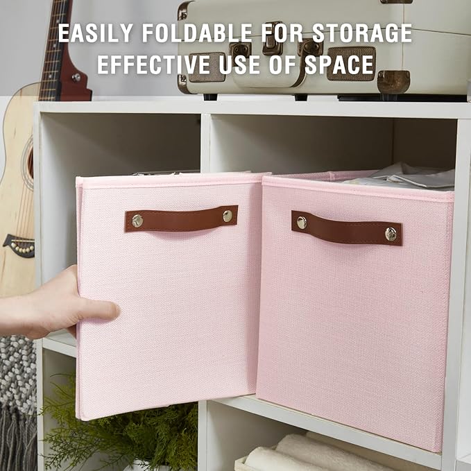 Bagnizer Collapsible Fabric Storage Cube Bins with 2 Reinforced PU Handles, Foldable Storage Organizer Baskets for Closet, Sh
