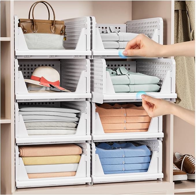 5 Pack Stackable Closet Storage Basket - Stackable Storage Bins, Multifunctional & Foldable Closet Organizer Waterproof, Ward