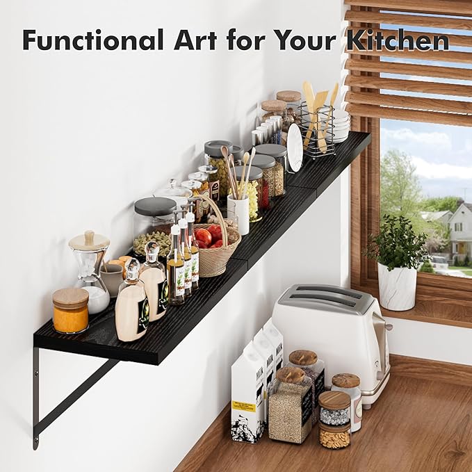 Floating Shelves for Wall, 15.7W x 8D Wide Bookshelf with Brackets Set of 3, Wood Wall Mounted Shelves for Living Room, Kitch