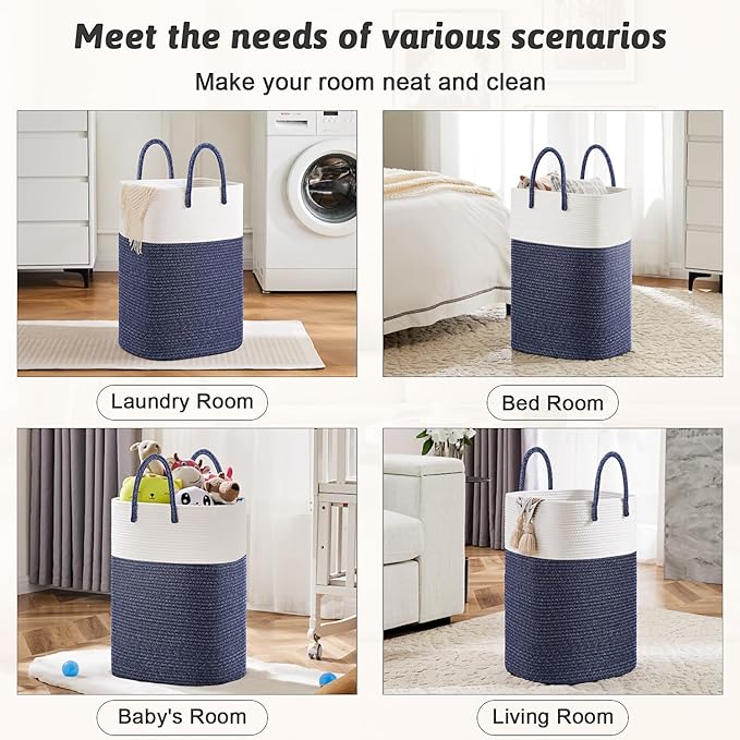 Laundry Basket,Woven Cotton Rope Laundry Hamper,Versatile Storage for Dirty Clothes,Baby Toys,and Blankets in Bathroom, Nurse