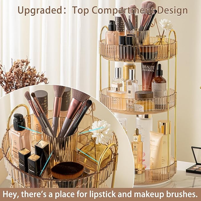 shuang qing Rotating Makeup Organizer for Vanity, High-Capacity Skincare Clear Make Up Storage Perfume Organizers Cosmetic Dr