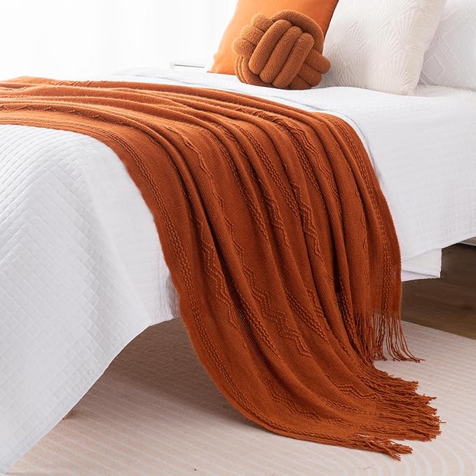 BATTILO HOME Fall Decor Caramel Throw Blanket for Couch, Rust Orange Throw Blanket for Bed, Decorative Fall Throw for Sofa, 5
