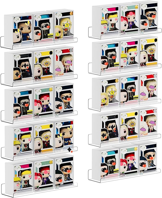 upsimples 10 Pack Acrylic Shelves Wall Organizer and Storage, 15" Display Shelf for Figure, Toy Cars, Perfume, Kids Bookshelf