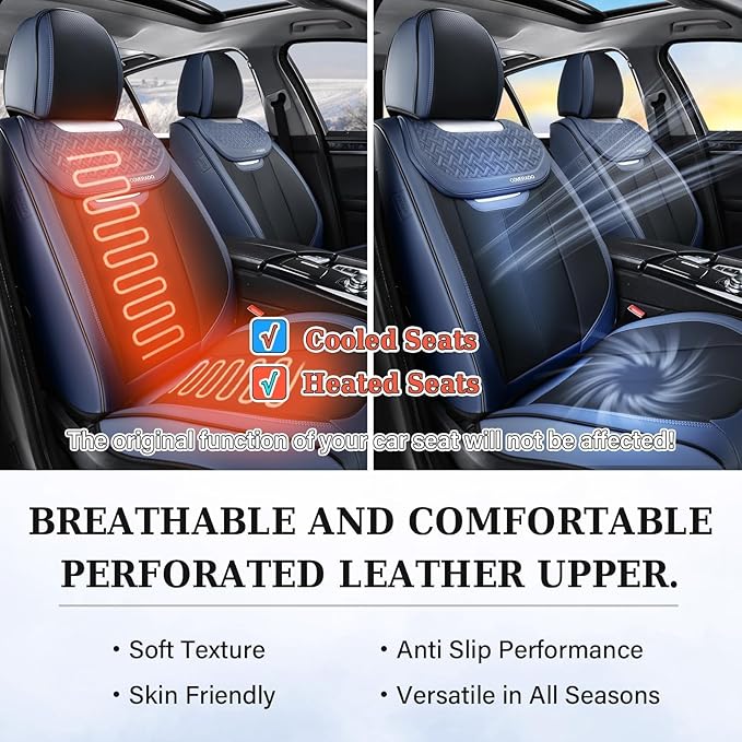 Coverado Front Seat Covers, Breathable Nappa Leather Car Seat Cover, Universal Seat Covers for Cars, Waterproof Car Seat Prot