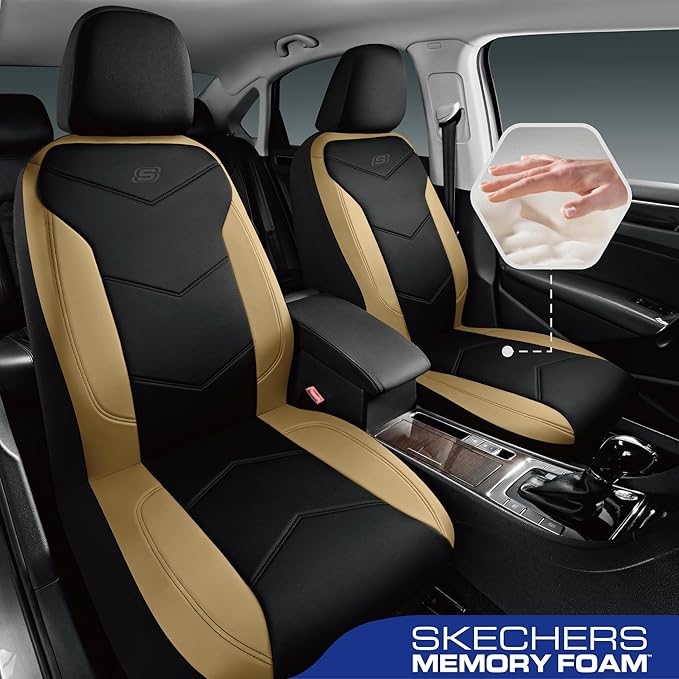 Skechers Memory Foam Seat Covers,Leather Car Seat Covers, Ultimate Comfort & Support Front Seat Covers Airbag Compatible, Aut