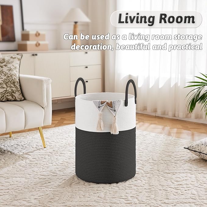 Artfeel Laundry Basket,Woven Cotton Rope Laundry Hamper,100L for Decorative Storage of Dirty Clothes,Toys and Blankets in Bat