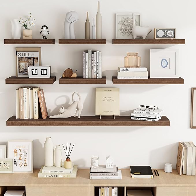 32 Inch Floating Shelves, 3D Textured Wood Grain, 32"x9.25"x1.5" Inch Deep Floating Shelves for Wall, Wooden Shelves for Bath
