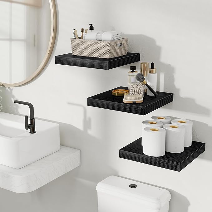 Fun Memories Floating Shelves for Wall, Rustic Wood Wall Mounted Shelves for Bathroom, Bedroom, Living Room & Kitchen, Storag