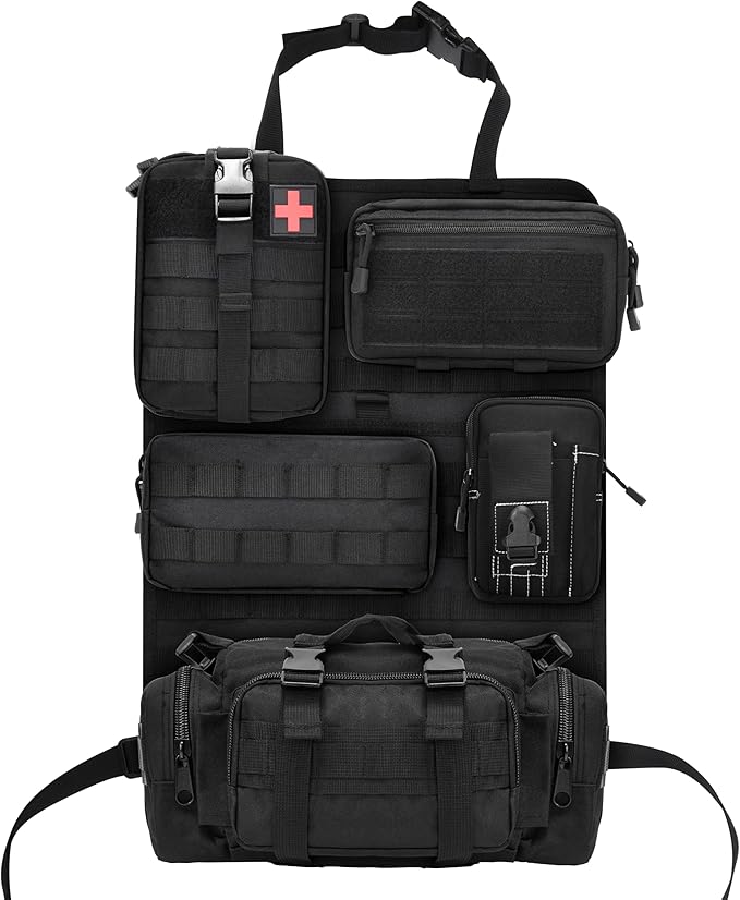 6 Pack Tactical Car Seat Back Organizer,Backseat Organizer with 5 Detachable Molle Pouches,Molle Panel Organizer Fits for Vehicel Such as Jeep,Truck,SUV, Car(Black)