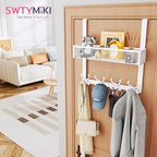 SWTYMIKI Over The Door Hook with 16 Hooks & Mesh Baskets - Heavy Duty Over The Door Organizer Hanger for Towels, Coats, Cloth