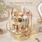 360° Rotating Makeup Organizer, Large Capacity Skincare Organizer, 2 Tier Cosmetic Skin Care Perfume Dresser Organizer, Fits 