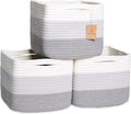 NaturalCozy Storage Cubes 9”x9”x7”Cotton Rope Woven Baskets for Organizing 3-Pack | 9 Inch Cube Storage Bin | Small Basket fo