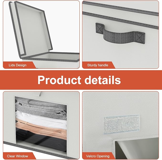 Univivi Storage Bins with Lids, Large Closet Organizers and Storage with Handles & Window, Foldable Fabric Storage Boxes with