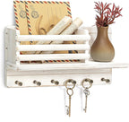 Rebee Vision Farmhouse Pine Wood Key Holder Wall Mount - Key Holder for Wall with Wooden Floating Shelf & 6 Sturdy Hooks - St