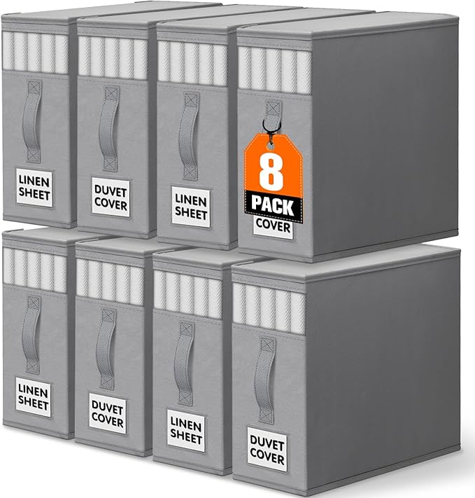 WOWBOX Sheet Organizers and Storage,Closet Bed Sheet Organizer Under Bed Storage and Organization with Label Cards & Clear Wi