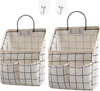 2 Pack Wall Hanging Storage Bags, Organizer with Pockets, Storage for Dormitory Bathroom Bedroom Kitchen (White Grid)