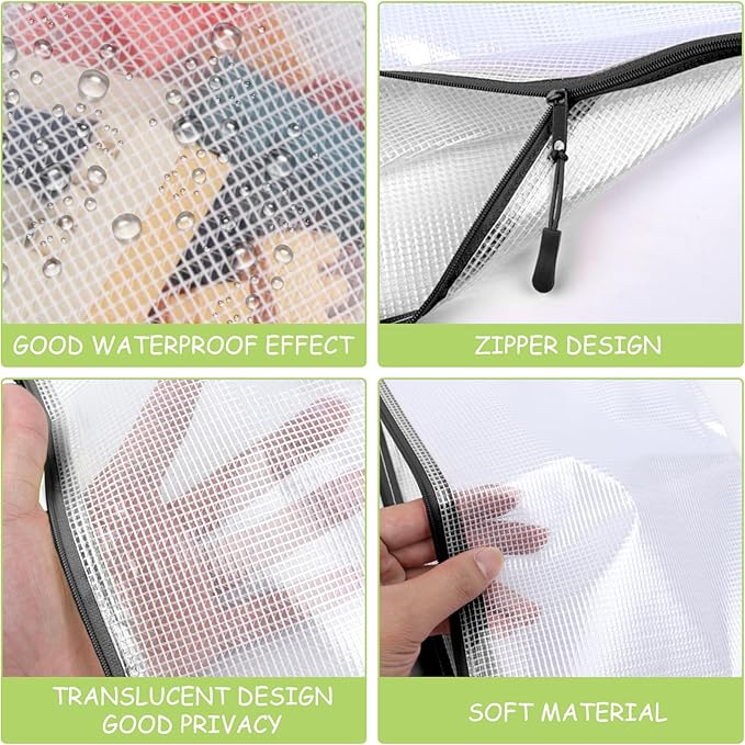 24pcs Mesh Zipper Pouches, A3 Size 17 x 12 inches Waterproof Black Zipper Bags, Water-Resistant Plastic Zipper Pouch for Scho