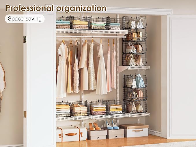 Capacity Upgrade Edition Deeper 4'' 5 Tier Foldable Hanging Closet Organizer and Storage，Wire Cabinet Shelves and Rack with 5