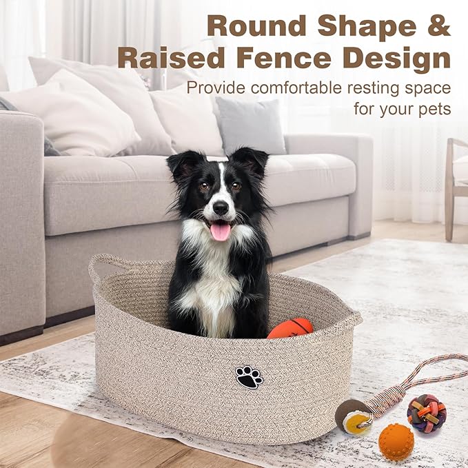 Optish Dog Toy Basket, Toy Box and Bin for Dog Cat Storage, 19.7" X 11" X 7.9" (30L) Large Woven Rope Basket for Blanket Stor