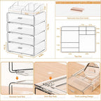 Yieach 5 Tier Clear Acrylic Makeup Organizers with Drawers,Tiered Countertop Make up Storage Organizer for Dresser Top and Ba